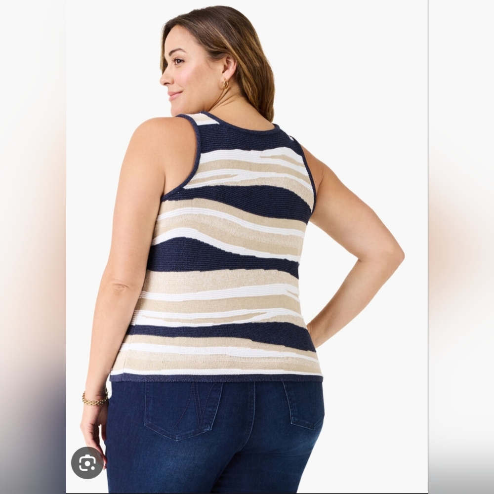 NIC+ZOE Navy and Beige Striped Tank Top